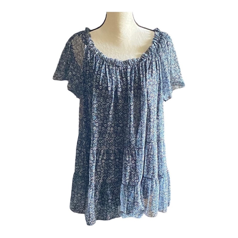 MAX STUDIO-BLACK AND GREEN BOHO TOP-SIZE 2X